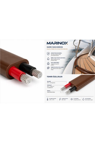 Marinox Marin Yassı Kordon Kalaylı Tekne Ve Yat Elektrik Kablosu 3x2,5 Mm² Deniz Tipi Esnek Kablo Kahverengi