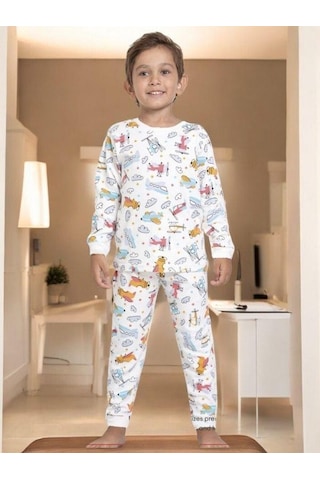 Cantoy Erkek Çocuk Helikopter Baskılı Pamuklu Pijama Takım-14916 Renklı