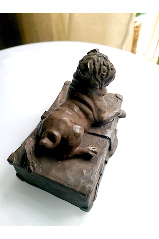 Omeniv Antika Ağır Bronz Döküm Köpek Pug Heykel Biblo Figür