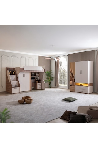 Ranza, Milano Genç Odası Takımı Dolaplı Çalışma Masalı Modern Ranza + Üç Kapaklı Modern Dolap 90 X 190 CM