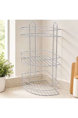 Üç Katlı Üçgen Metal Banyo Köşeliği Krom Çok Renkli
