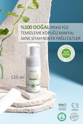 %100 Doğal İpeksi Yüz Temizleme Köpüğü Makyaj Akne Siyah Nokta Sivilce Yağlı Ciltler Vegan 125 Ml