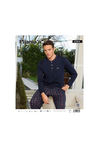Pijamoni Erkek Standart Kalıp Pamuklu Düğme Yaka Uzun Kol Baharlık Pijama Takımı 6300/8l - 1 Adet Lacivert