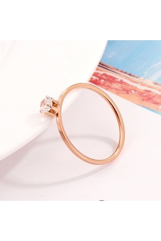 Fastbuy Çok Renkli Rose Gold Very Fine 6-claw Diamond Titanium Steel Women's Us Size 4 Ring Çok Renkli