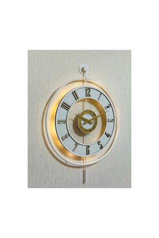 Pey Aksesuar Metal Camlı Duvar Saati 50 X 70 Cm Orta Boy Işıklı Gerçek Cam M51-beyaz-şeffaf-beyaz-gold M51-beyaz-şeffaf-beyaz-gold