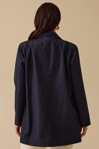 Kadın Büyük Beden Şerit Astarlı Cepli Trençkot - Lacivert Lacivert