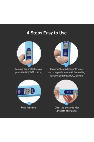 Yifomall Mavi Tds Su Kalitesi Test Cihazı, 0-9999ppm Aralığı, Hassas Prob, Mini Taşınabilir Dijital Ölçer, Deri Kılıf İle Batarya Dahil