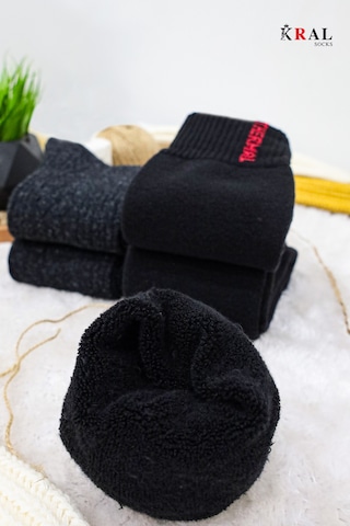 4'lü Erkek Termal Kış Çorabı 2 Adet Termal+2 Adet Yün Çorap Seti Siyah