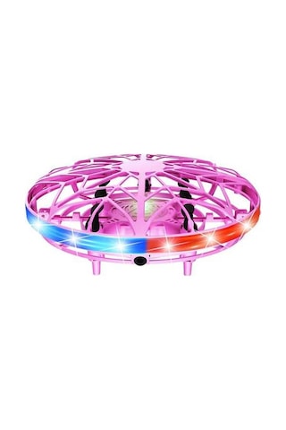 Ulzyvf Renkli Led Işıklı Mini Ufo Drone - Hareket Sensörlü, 360 Dönebilen, Çocuk & Yetişkin Hediye Pembe Pembe