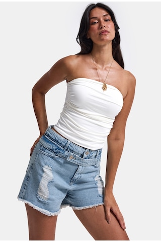 Itsbasic Kadın Kot Rengi 11s6-3 Relax Mom Kemer Detaylı Tasarım Denim Şort
