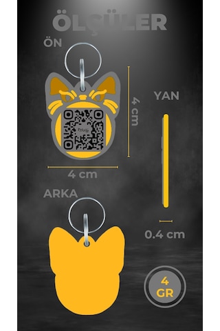 Petjoo 1.Bastet Sarı-Gri Qr'lı Kedi Künyesi