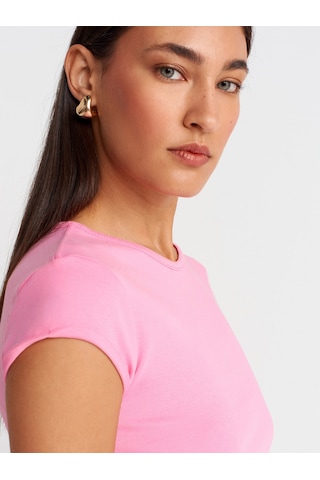 Dilvin 31779 Bisiklet Yaka Basic T-shirt-pembe Pembe