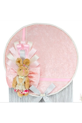 Kasnaklı Kadife 30cm Kapı Süsü - Pembe Çok Renkli