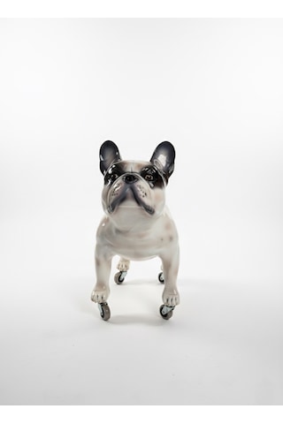 Dev Boyut 60 Cm Tekerlekli French Bulldog Heykeli - Lüks Zemin Dekorasyonu