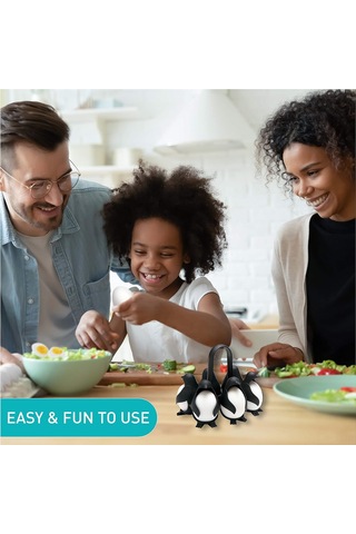 Konesam Penguen Şekilli Yumurta Pişirici, Yumuşak Ve Sert Pişirme Fonksiyonu, Ev Ve Partiler İçin, 1 Adet Siyah