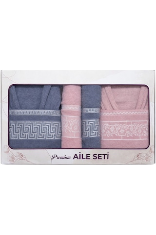 6 Parça Aile Bornoz Seti Yüksek Emici, Dayanıklı & Yumuşak Doku, %70 Pamuk %30 Polyester Mavi