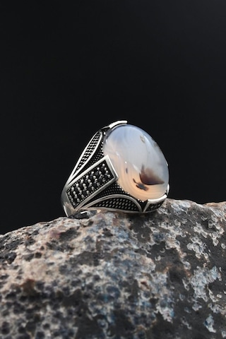 925 Ayar Gümüş Erkek Yüzüğü Yemen Akik Taşlı Mikro Taş Süslemeli 901769 Gümüş