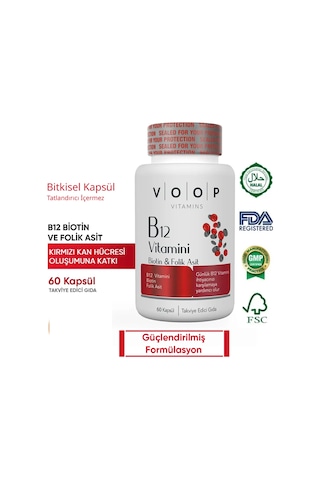 Voop B12 Biotin ve Folik Asit İçeren Takviye Edici Gıda 60 Kapsül