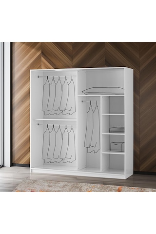 Erezogullari_Mobilya Geniş Raf Askılı Aynalı Sürgülü Gardrop 200X60X210 Cm