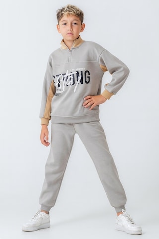 Ahengim Erkek Çocuk Brooklyn Stay Strong Baskılı 3 İplik Kalın Kışlık Eşofman Takımı Ak4225 Gri