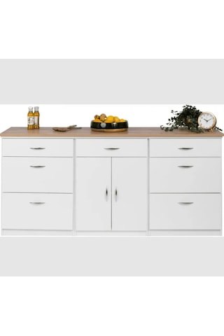 Zeii Mutfak Çekmeceli Alt Modül 180 Cm Beyaz- Tezgah Dahil-çok Amaçlı Dolap-kahve Köşesi-mat Beyaz