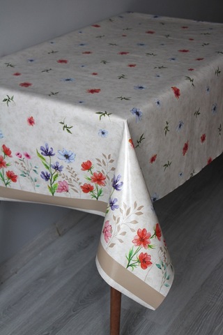 Elyaf Silinebilir Pvc Muşamba Masa Örtüsü Knrsuluçiçek Bej