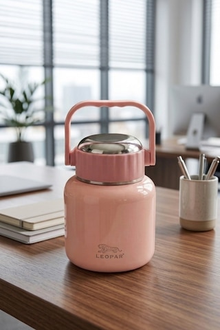 Cooker Leopar 900 Ml Kaşıklı Yemek Termosu Yk1517 Pembe