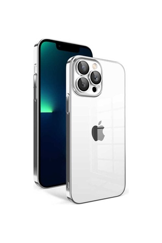 Apple Uyumlu iPhone 13 Pro Max Kılıf Kamera Korumalı Renkli Çerçeveli Zore Garaj Kapak Gümüş