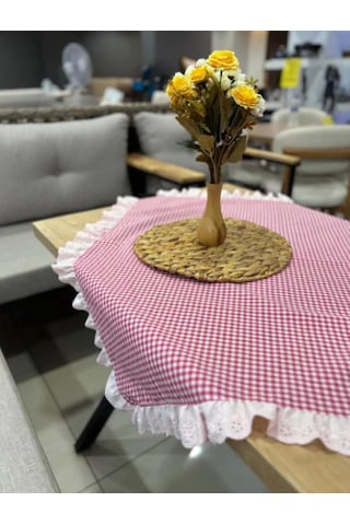 Fisto Fırfırlı Vintage Fiskos Örtüsü Fırfırlı Masa Örtüsü Beyaz - Pembe
