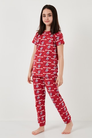 Lela % 100 Pamuk Bisiklet Yaka Kısa Kollu Kız Çocuk Pijama Takımı 6651004 Kırmızı