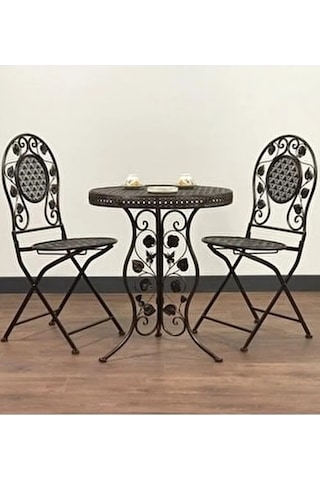 Panalı Ferforje Masa Sandalye Brown 2+1