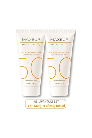 Maxeup Glutatyon Etkili Leke Karşıtı Tüm Ciltler İçin Yüksek Korumalı Güneş Kremi SPF50+ 2 x 50 ML