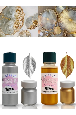 Epoksi Tasarımları İçin Kenar Varak Sıvısı Gold & Silver Renkler 30ml + 10 Gr Toz Varak