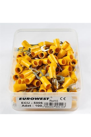 Eurowest 4,00-6,00mm M5 Çatal Tip İzoleli Kablo Ucu 1 Kutu 100 Adet