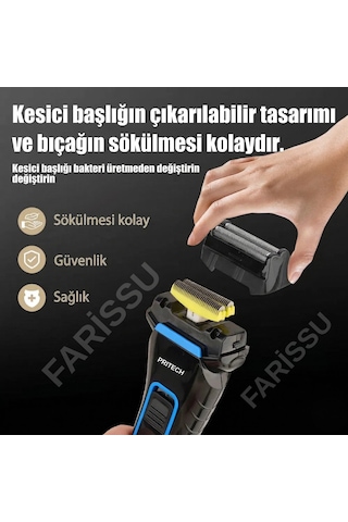 Pritech Rf-1310 Şarjlı Sakal Tıraş Makinesi - Yedek Bıçaklı, Islak & Kuru Kullanım, 115g Hafif Tasarım