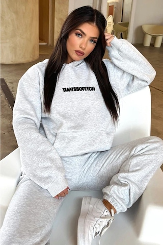 That So Fetch Eşofman Takımı - Gri Baskılı Oversize Kapüşonlu Şardonlu Gri