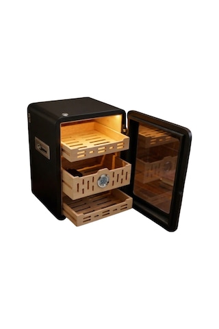 Premiumquality Las Palmas İçi Ledli Siyah Sedir Humidor Puro Kutusu - Tr9829
