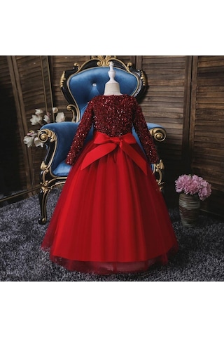 Mashotrend Kırmızı Zara Payetli Çocuk Abiye - Kız Çocuk Elbise Kırmızı