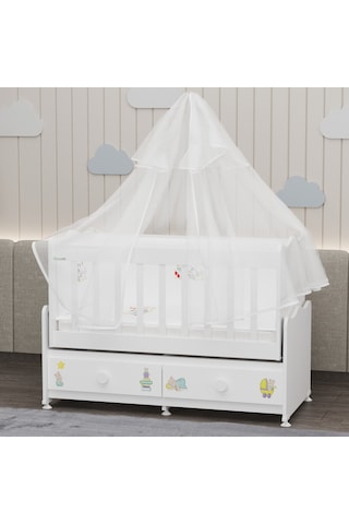 Elegant Mdf Çıtalı Beşik + Şifonyer Yatak Uykuseti - Uykucu Beyaz
