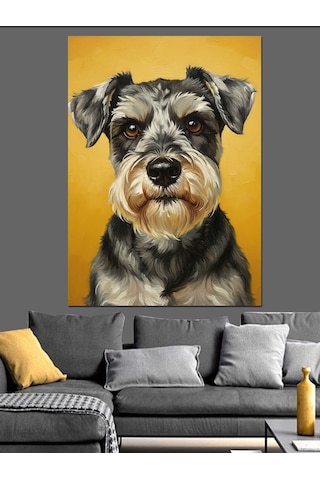 Sevimli Schnauzer Köpek Portresi Dekoratif Kanvas - Mdf Ahşap Tablo