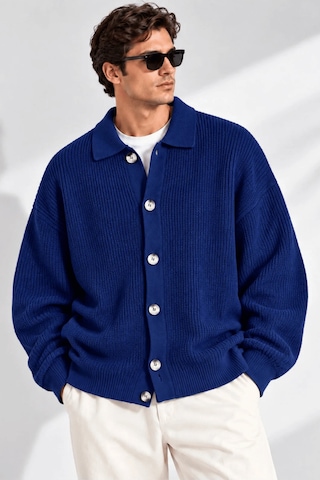 Genıus Store Erkek Hırka Oversize Kalıp Düğmeli Polo Yaka Triko Kazak Çekme/uzama Yapmaz Erkek-hırka Lacivert