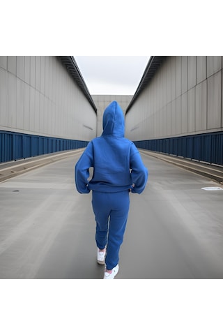 Ceyss Design Unisex Üç İplik Şardonlu Oversize Hoodieli Eşofman Takımı-indigo İndigo