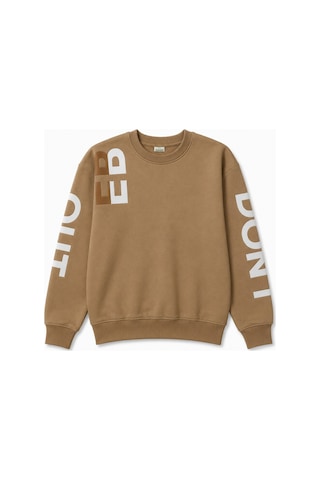 Fesshera Kids Erkek Çocuk Sweatshirt Bisiklet Yaka Oversize Kesim Baskılı Pamuklu Sweatshirt Kahverengi