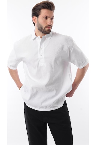 Madmext Beyaz Oversize Rahat Kesim Kısa Kollu Gömlek 6744 Beyaz