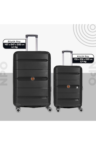 Npo Diamond Pp Polipropilen Büyük Ve Küçük Boy 2'li Kırılmaz Valiz Seti-siyah Siyah