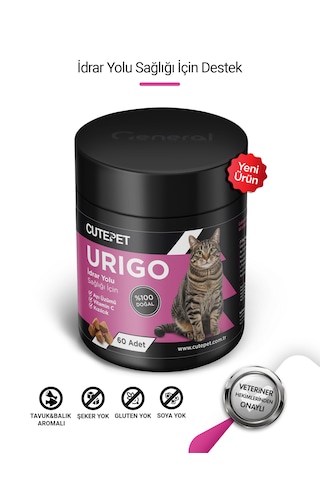 Cutepet Urigo Kedi Üriner Sağlık Tableti 60 Adet İdrar Yolu Ve Mesane Destekleyici Takviye