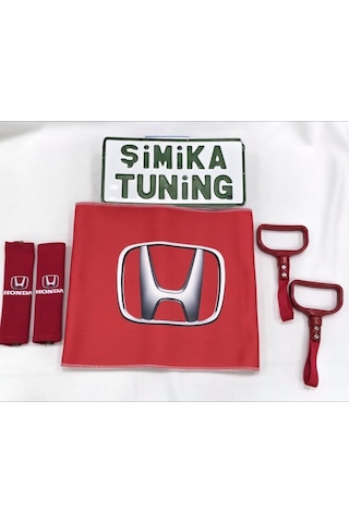 Honda Kırmızı Otomobil Torpido Havlusu Ve 2'li Kemer Kılıfı Ve 2'li Araç Tutamaçı