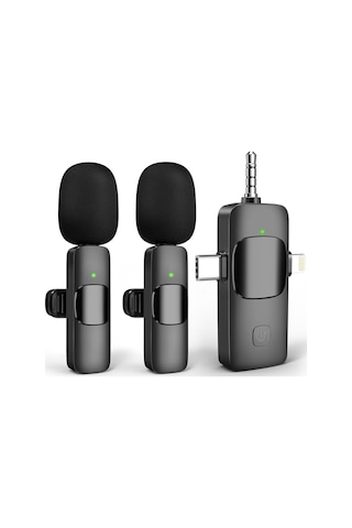 2 Li Kablosuz Yaka Mikrofonu İos, Android, Kamera, Usb-c , Video Kaydı, Vloglama, Youtube Uyumlu