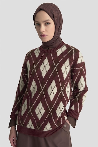 Armine Baklava Desenli Kazak 25kd6004 Bordo Bordo