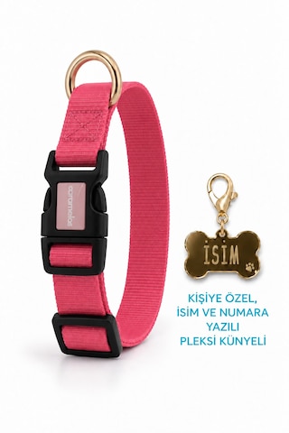 Caramelos İsimli Köpek Tasması, Ayarlanabilir Yavru, Mini, Orta Ve Büyük Irk Köpek Tasması, Pembe
